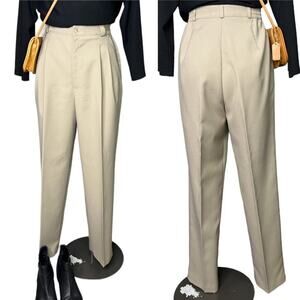 Vintage High Rise Pleated Trousers Tapped Leg Light Academia